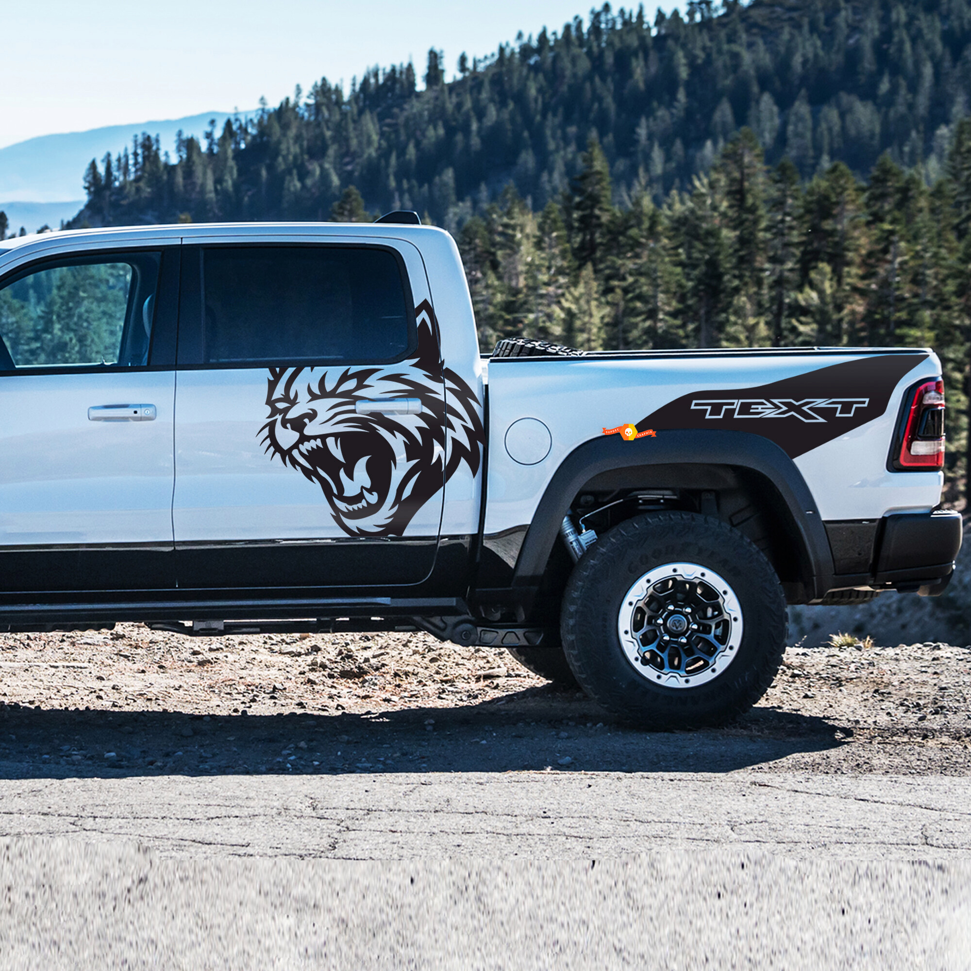 Wildcat and Custom Text Door Bedside Vinyl Decal Sticker for Dodge Ram 1500