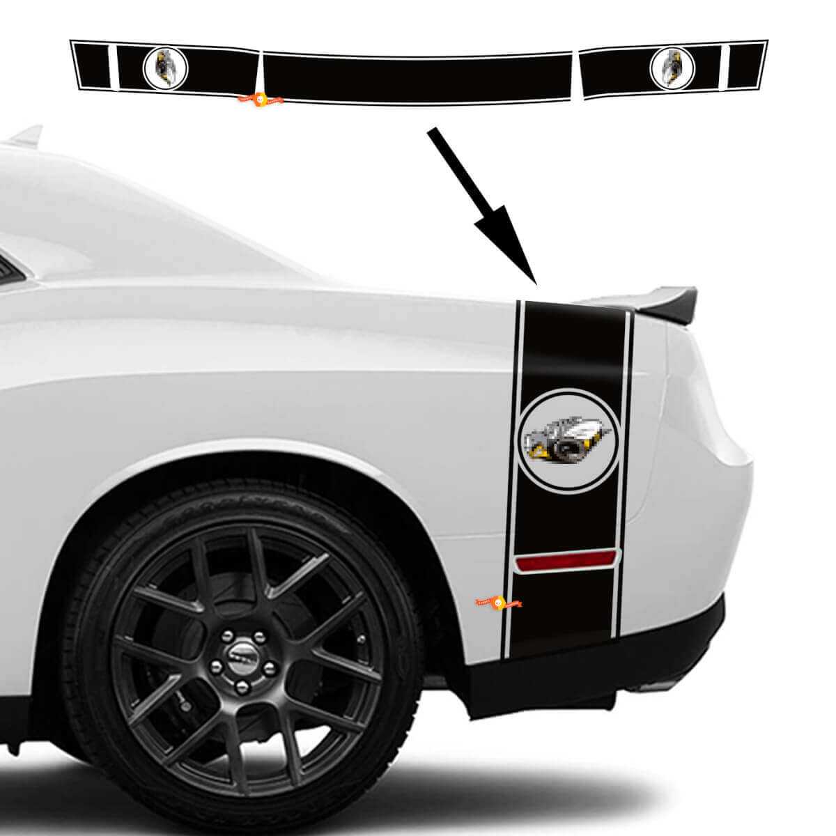Rumble Bee Style Stripes Bedside Trunk Vinyl Decal Sticker for Dodge Challenger 2022-2023