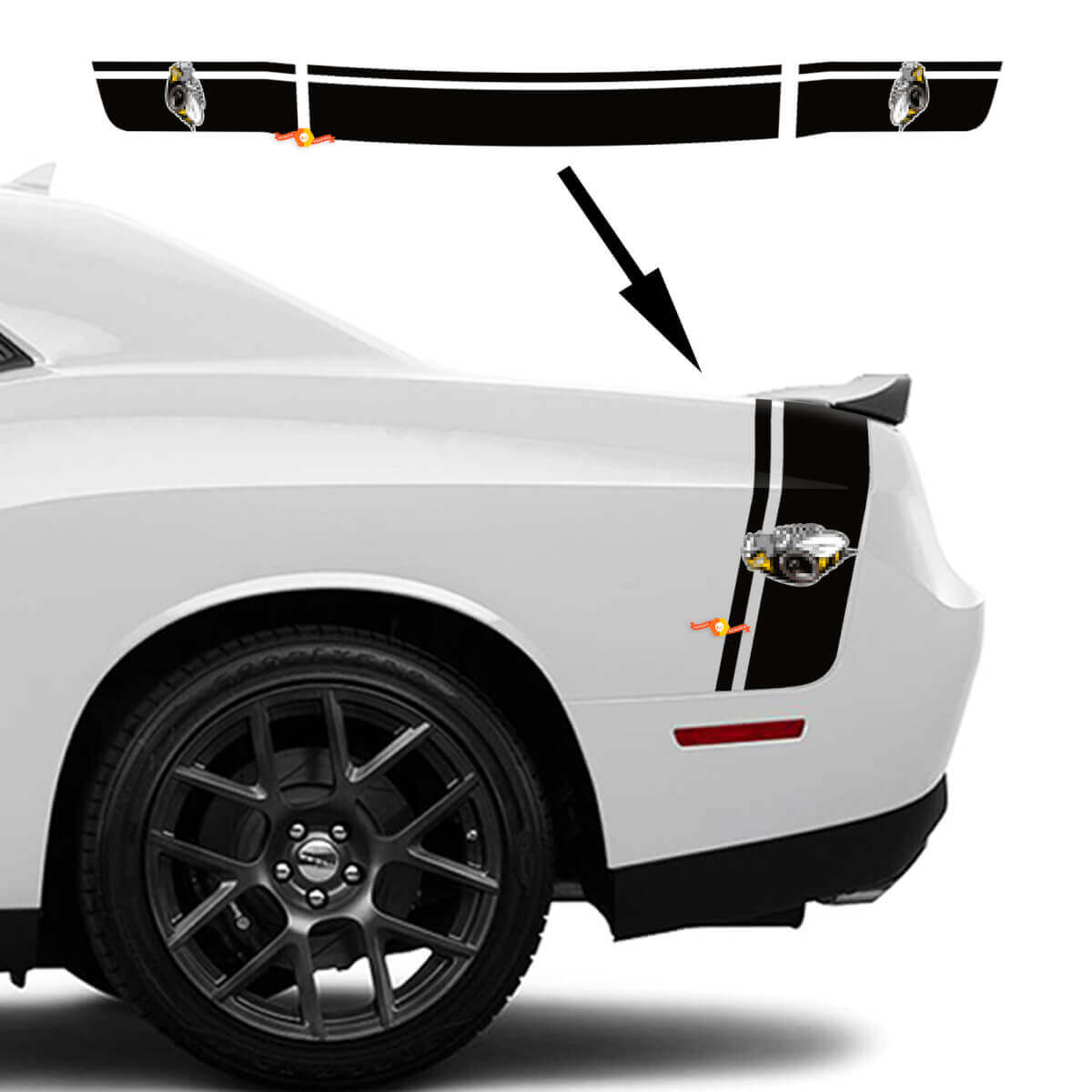 Rumble Bee Style Dual Stripes Bedside Trunk Vinyl Decal Kit for Dodge Challenger 2022+