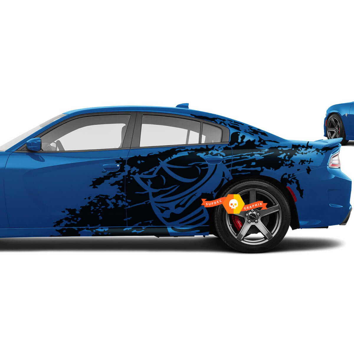 Horned Bee Splash Graphic Hood and Side Vinyl Decal Kit for Dodge Challenger Charger