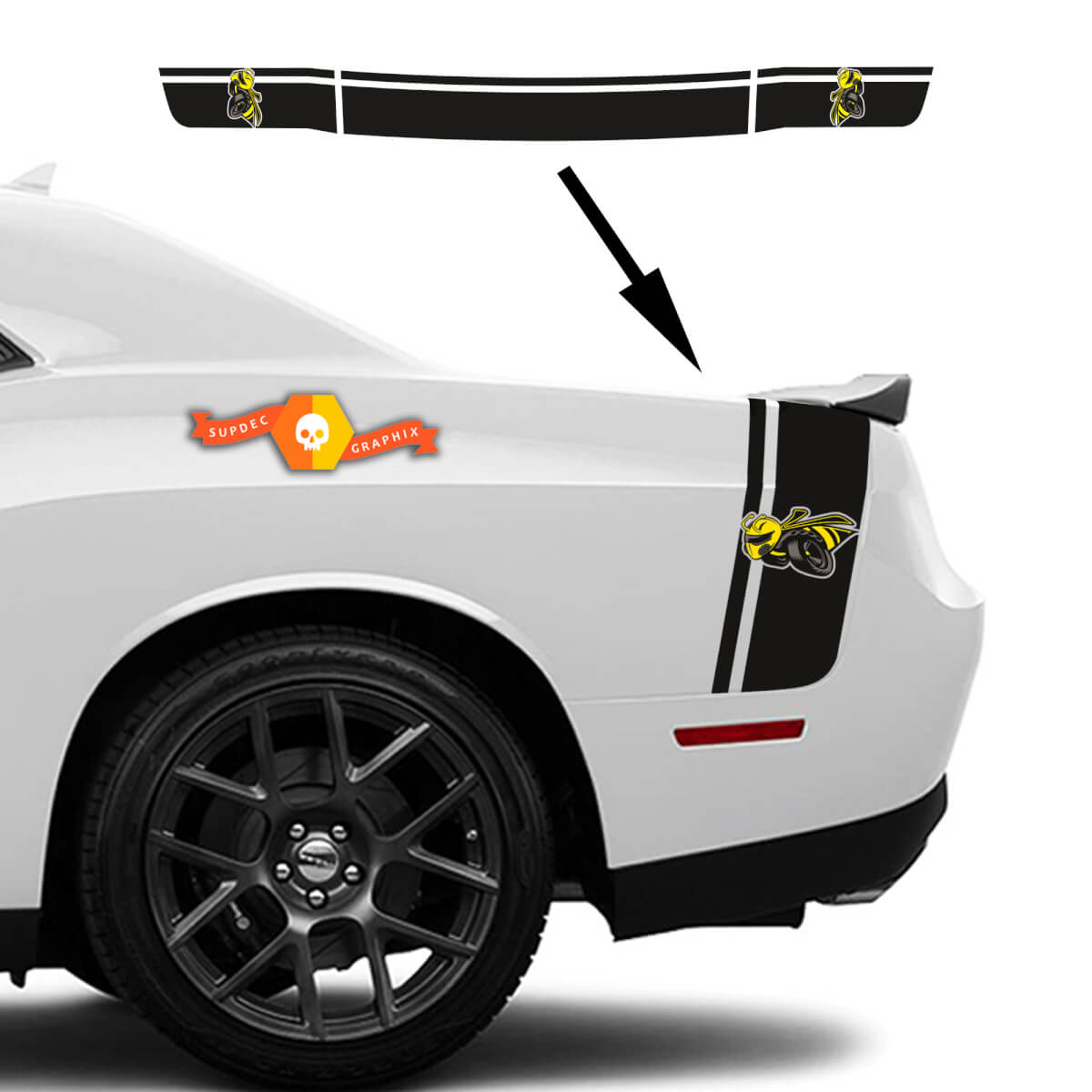 Kit Dodge Challenger or Charger Drag Bee Tail Bed Rear Stripe Decal kit trunk