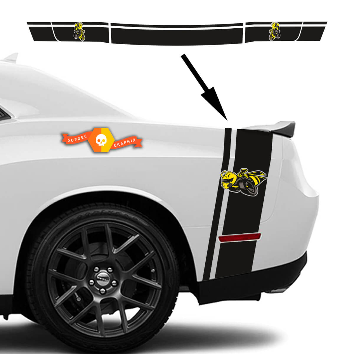 Kit Dodge Challenger or Charger Drag Bee Tail Bed Rear Stripe Decal kit trunk 2