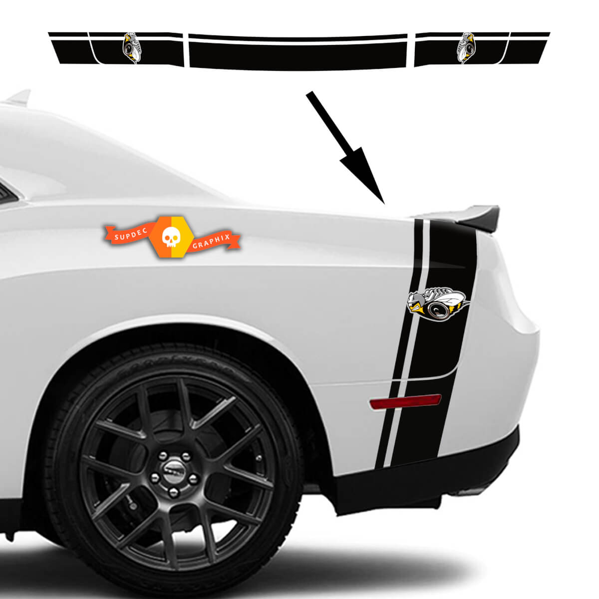 New Kit Dodge Challenger or Charger Drag Bee RUMBLE-BEE Tail Bed Rear Stripe Decal kit trunk