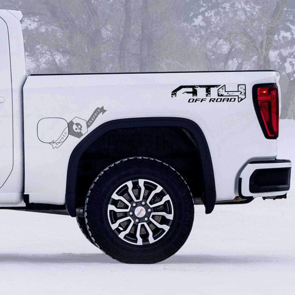 Distressed AT4 Off-Road Rear Side Vinyl Decal Set for GMC Sierra 1500