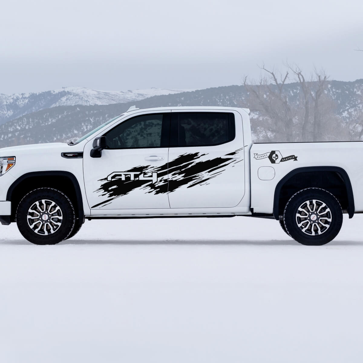 2 New GMC GM Sierra 1500 AT4 Doors Splash Grange Off-Road Side Bed Destroyed Decals Stickers
