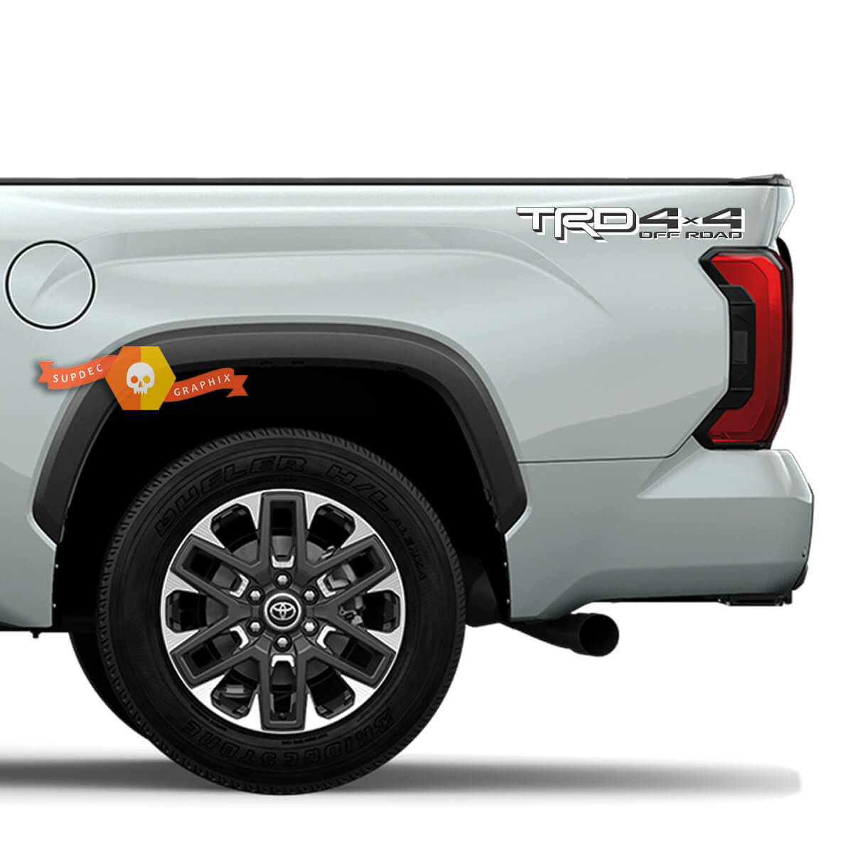 Pair Toyota Tundra 2023 TRD Ute 4x4 Off Road Toyota Racing Decal Vinyl Sticker White and Grey
