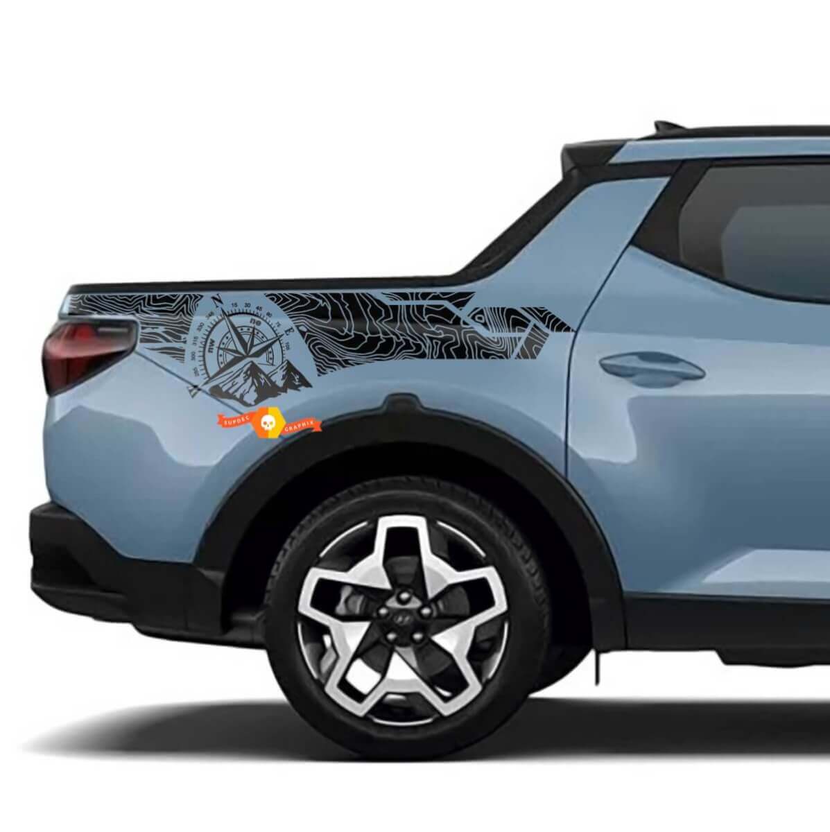 Topographic Map Rear Side Vinyl Decal Set for Hyundai Santa Cruz