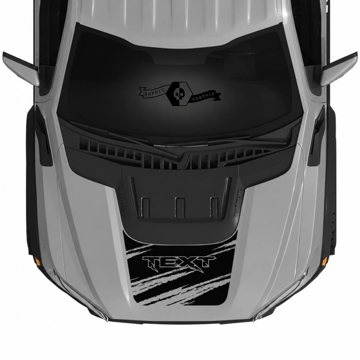 Custom Text Scoop Destroyed Hood Stripe Graphics Kit Vinyl Decals Stickers for Musclecar truck power truck SVT 2022-2023