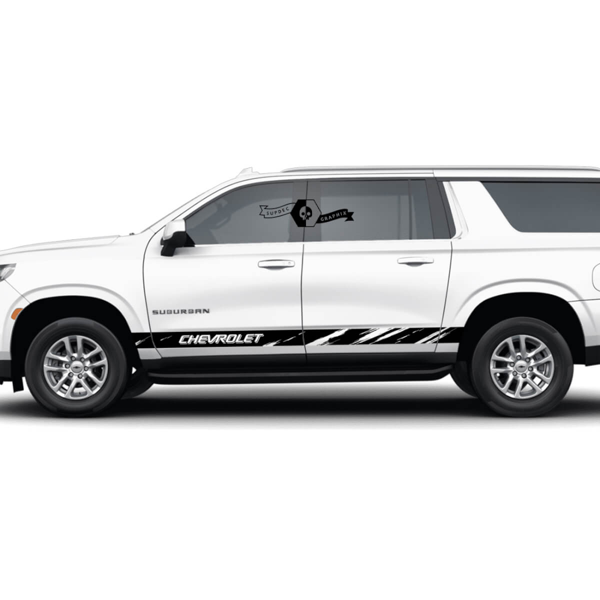 Pair Chevrolet Suburban Side Rocker Panel Destroyed Stripes Vinyl Decal Sticker
