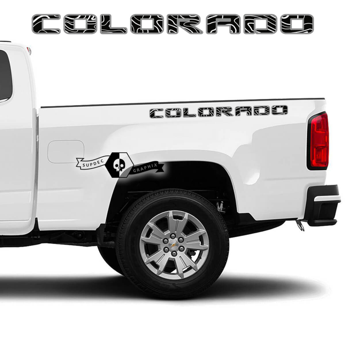 Pair Chevrolet Colorado 2 Colors Side Bed Logo Contour Line Vinyl Decal Sticker
