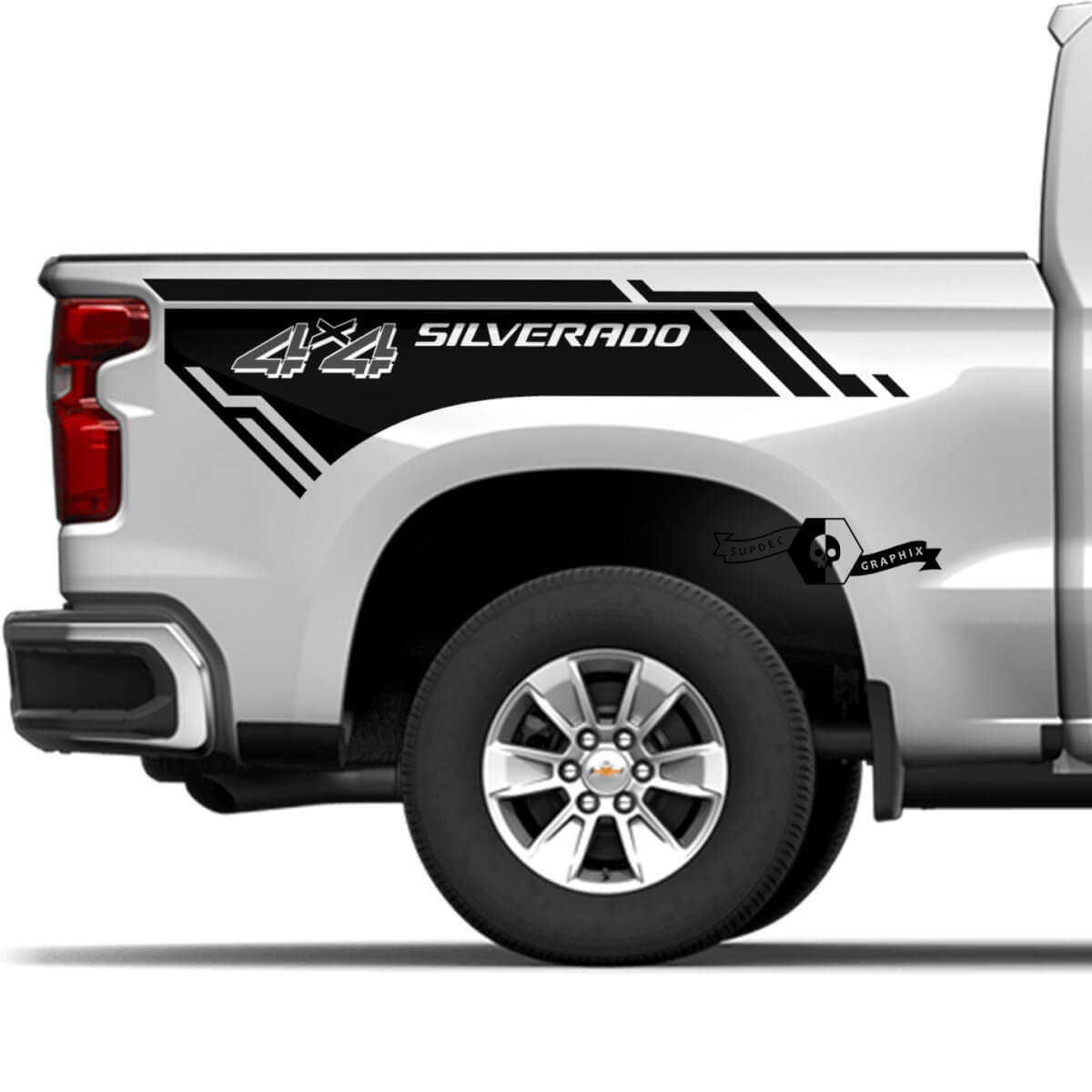 Pair Chevrolet Silverado 2023 Side 4x4 Logo New Bed Panel 2 Colors Vinyl Decal Sticker
