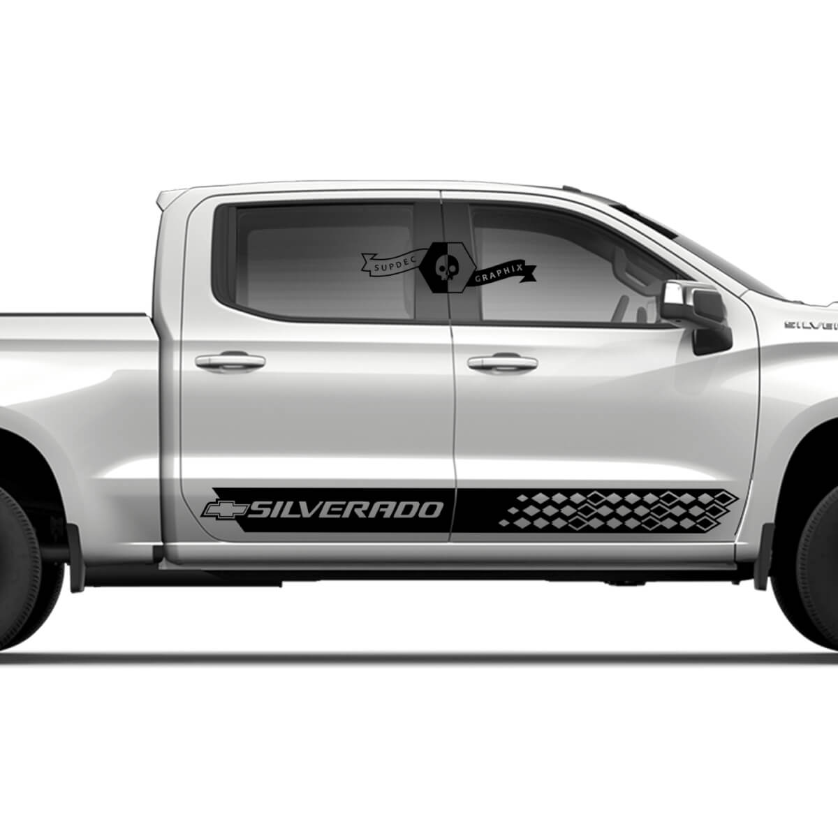 Pair Chevrolet Silverado Side Rocker Panel Stripes Logo Line Vinyl Decal Sticker
