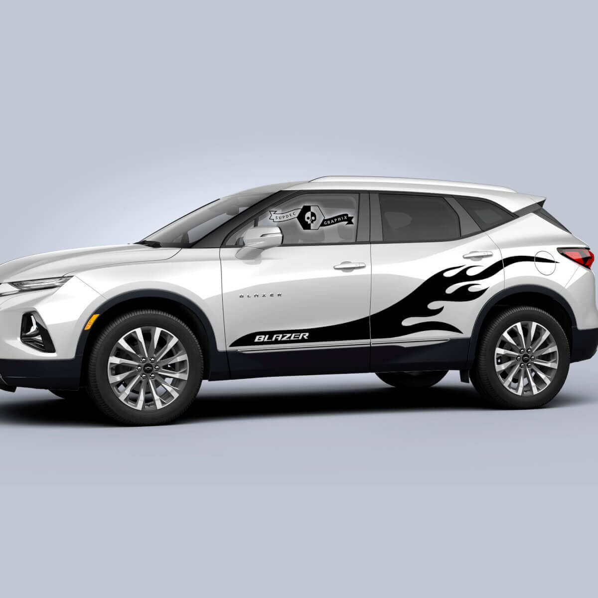 Pair Chevrolet Blazer 2023 Decals Doors Side Rocker Panel Flame Fire Stripe Vinyl Decal Sticker
