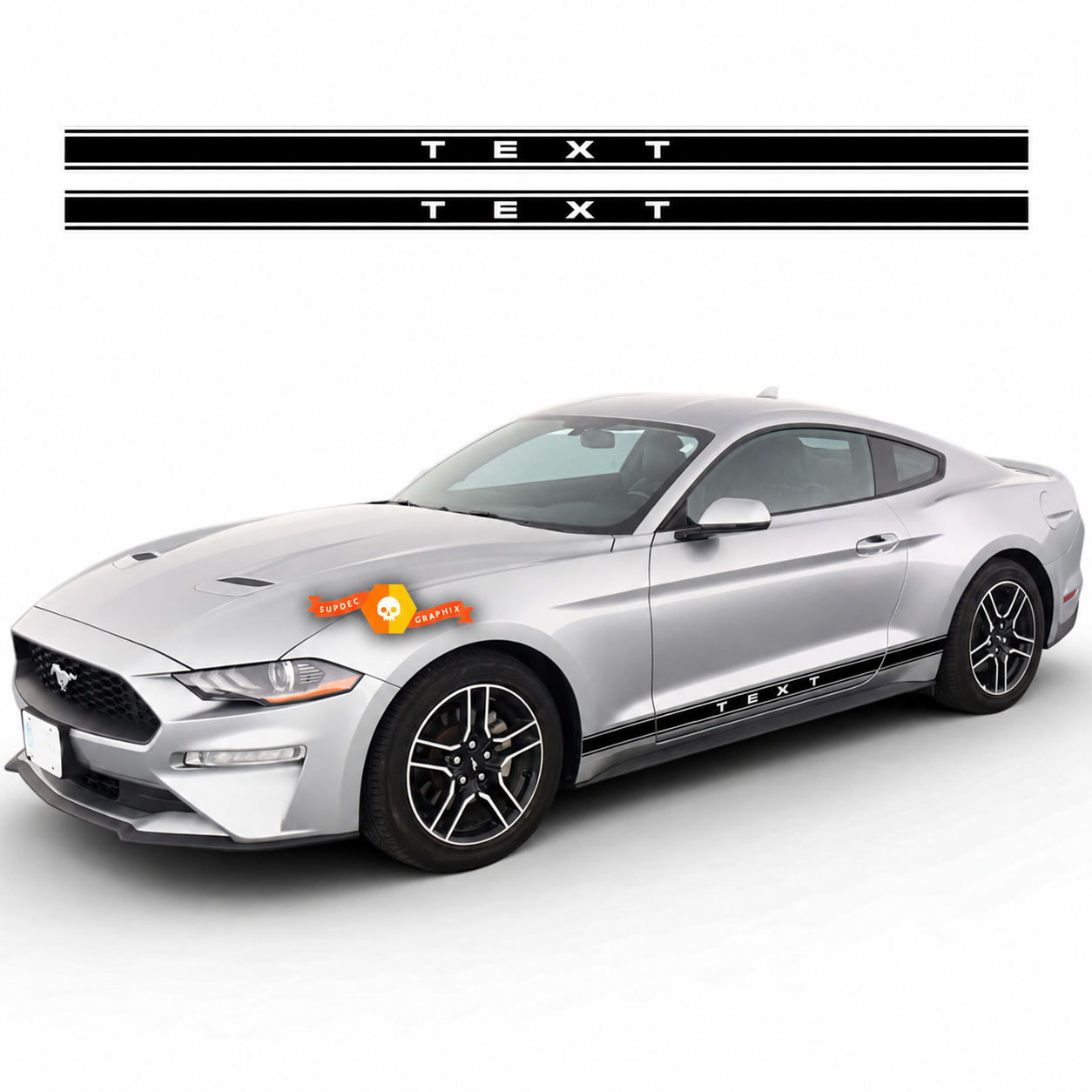 TEXT Spaced Letter Double Rail Pair Rocker Panel Vinyl Decal Sticker for Ford Mustang