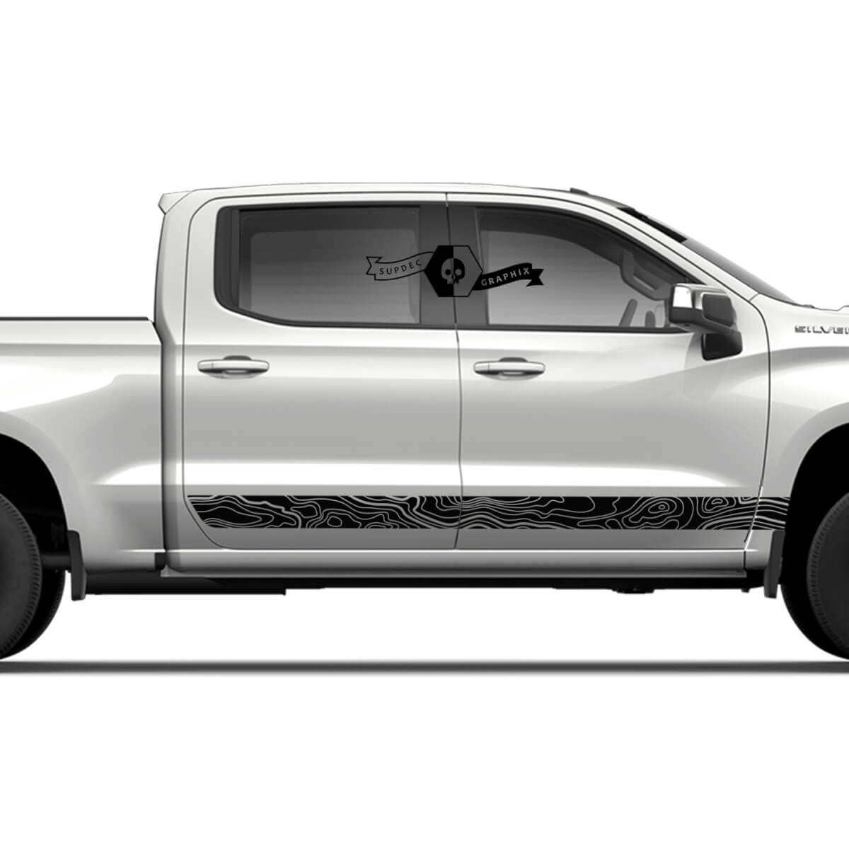 Pair Chevrolet Silverado Side Rocker Panel Topographic Map Doors Stripe Line Vinyl Decal Sticker
