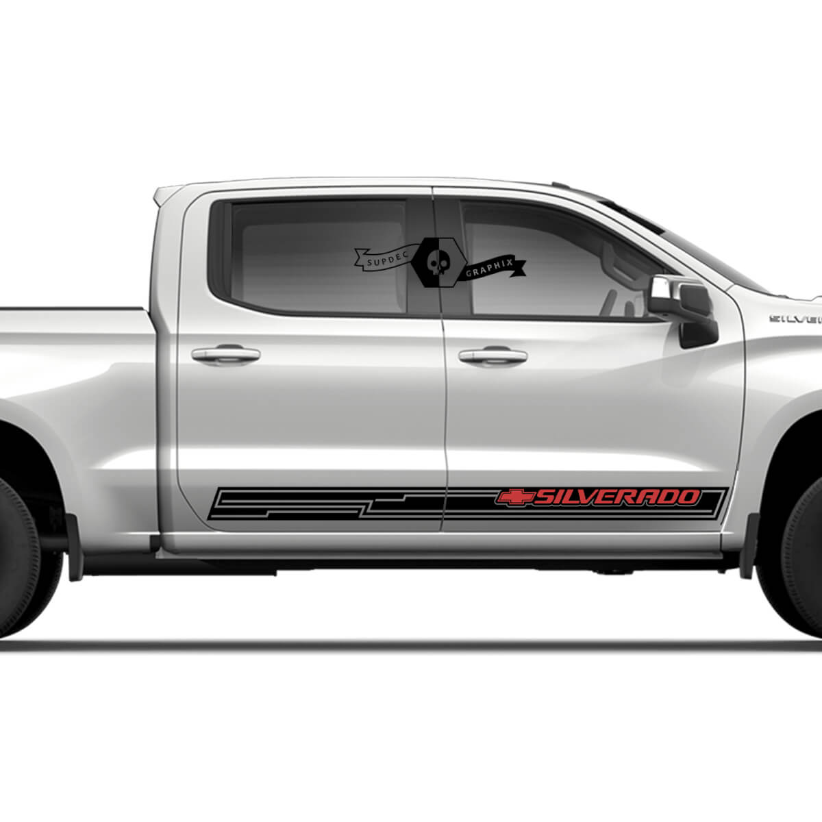 Pair Chevrolet Silverado Side Rocker Panel 2 Colors Logo Doors Stripe Vinyl Decal Sticker
