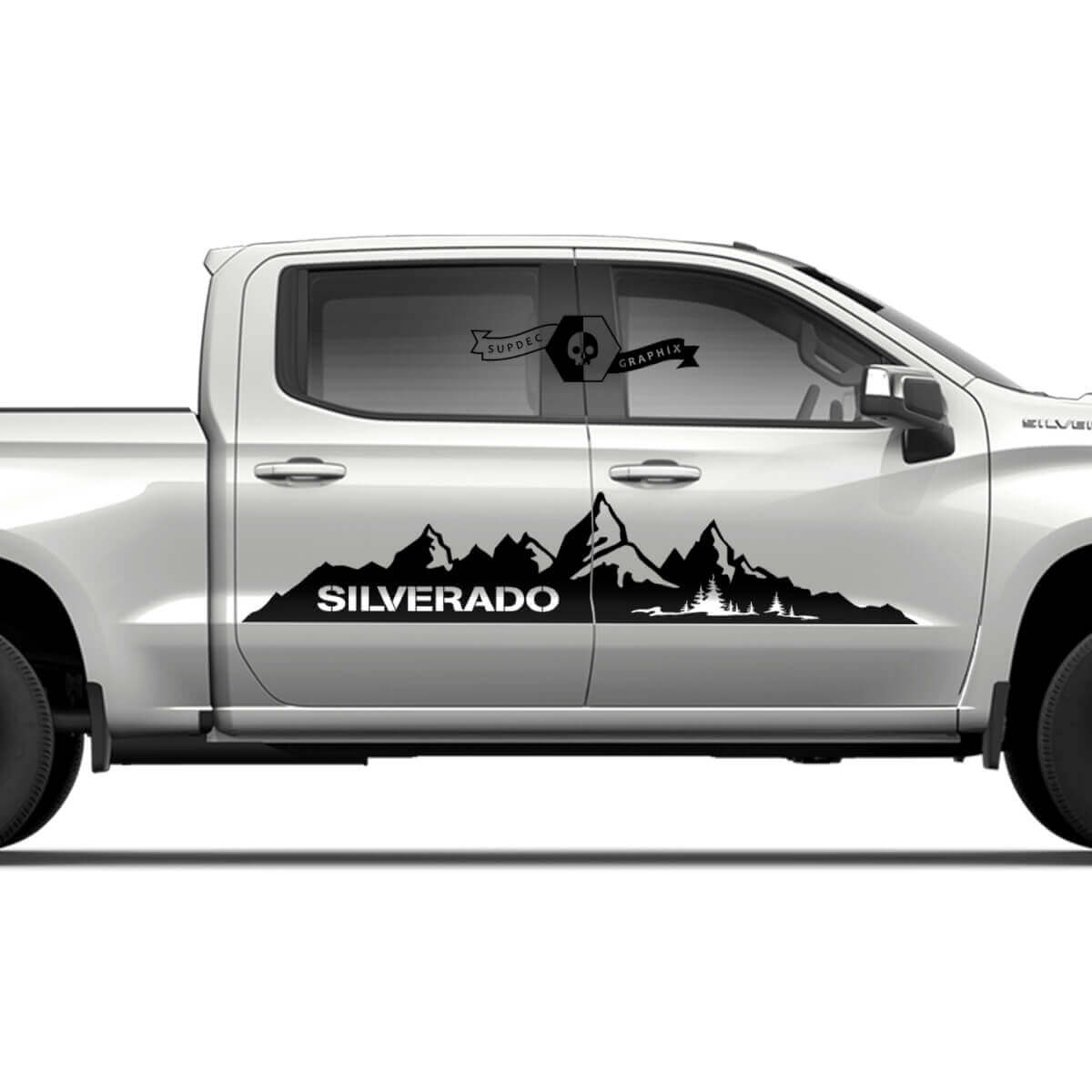Pair Chevrolet Silverado 2022+ 2023 Side Doors Splash Wrap Mountains Logo Stripe Vinyl Decal Sticker
