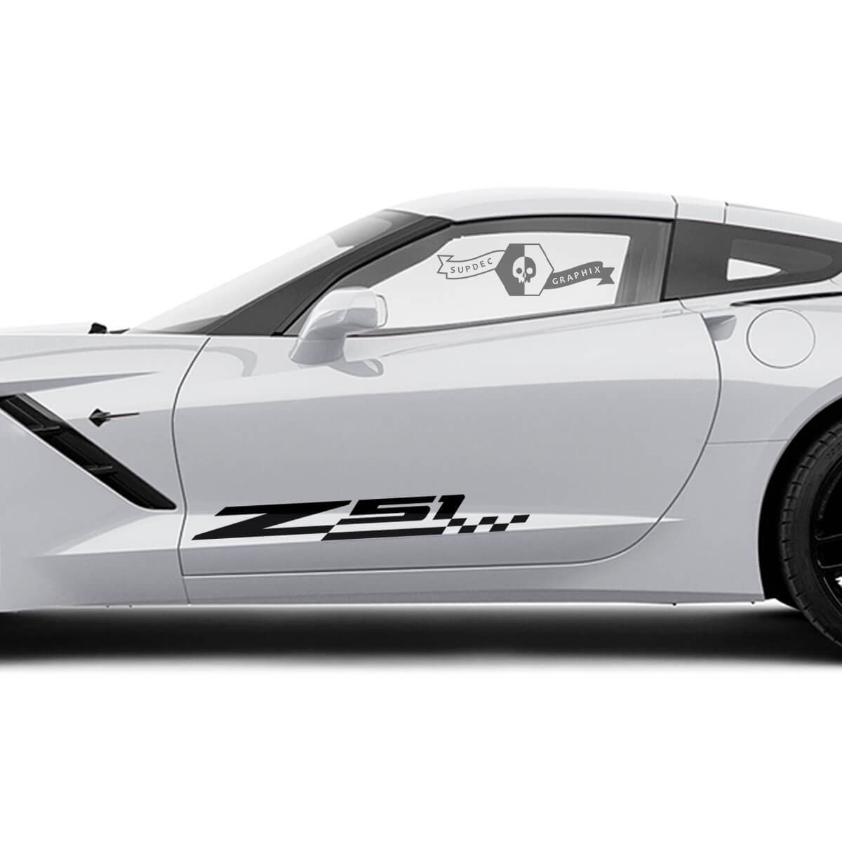 2x Chevrolet Corvette Side Doors Checkerboard Flag Z51 Vinyl Decal Sticker

