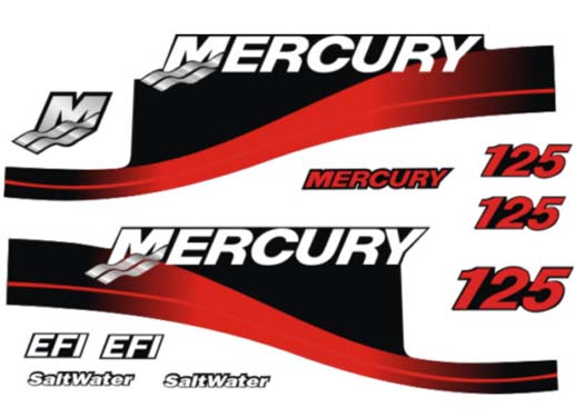 125hp Mercury EFI SaltWater outboard motor cowl boat decals grap