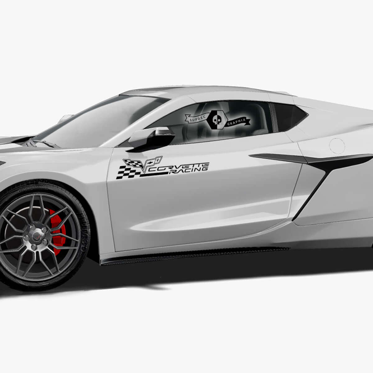 2x Chevrolet Corvette Racing Z06 Side Doors Logo Checkerboard Flag Vinyl Decal Sticker
