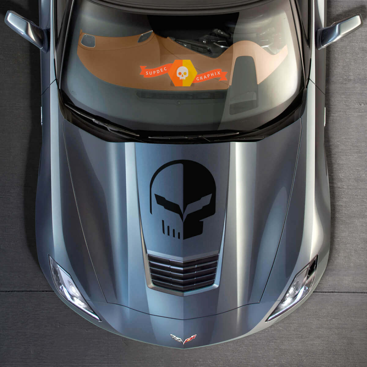 Racing Skull Hood Vinyl Decal for Chevrolet Corvette C7