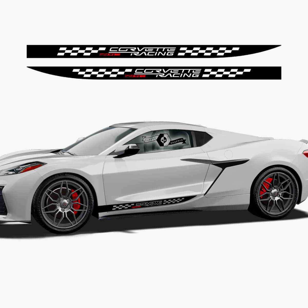 2x Chevrolet Corvette Z06 Side Doors Stripes 2 Colors Checkerboard Flag Vinyl Decal Sticker
