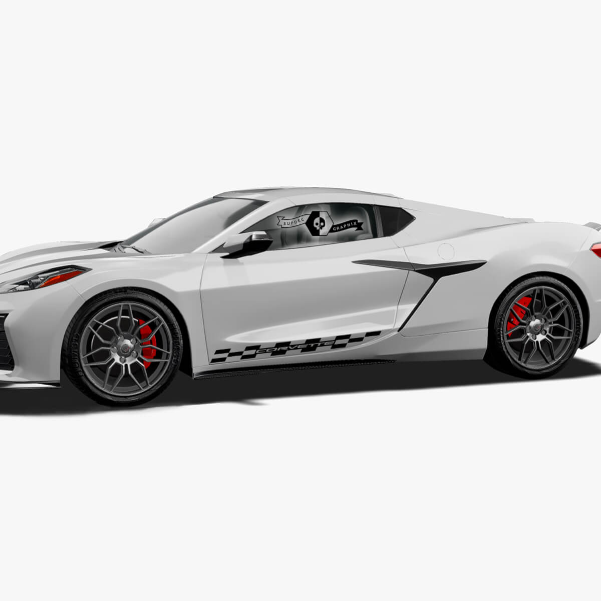 2x Chevrolet Corvette Z06 Side Doors Stripes Checkerboard Flag Vinyl Decal Sticker
