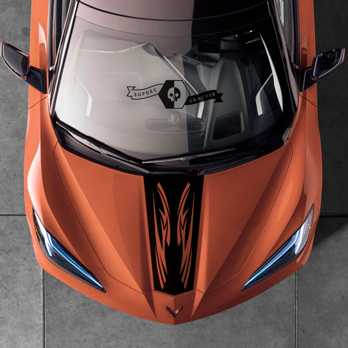2020 2022 2023 Chevrolet Corvette C8 Stingray Hood Flames Logo Sticker Decal Stripes
