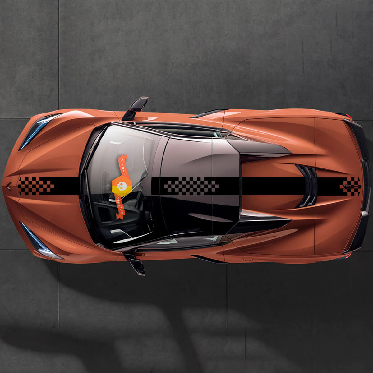 2020 2022 2023 Chevrolet Corvette C8 Stingray New Hood Roof Rear Stripes Corvette Сheckerboard Flags Sticker Decal Stripes
