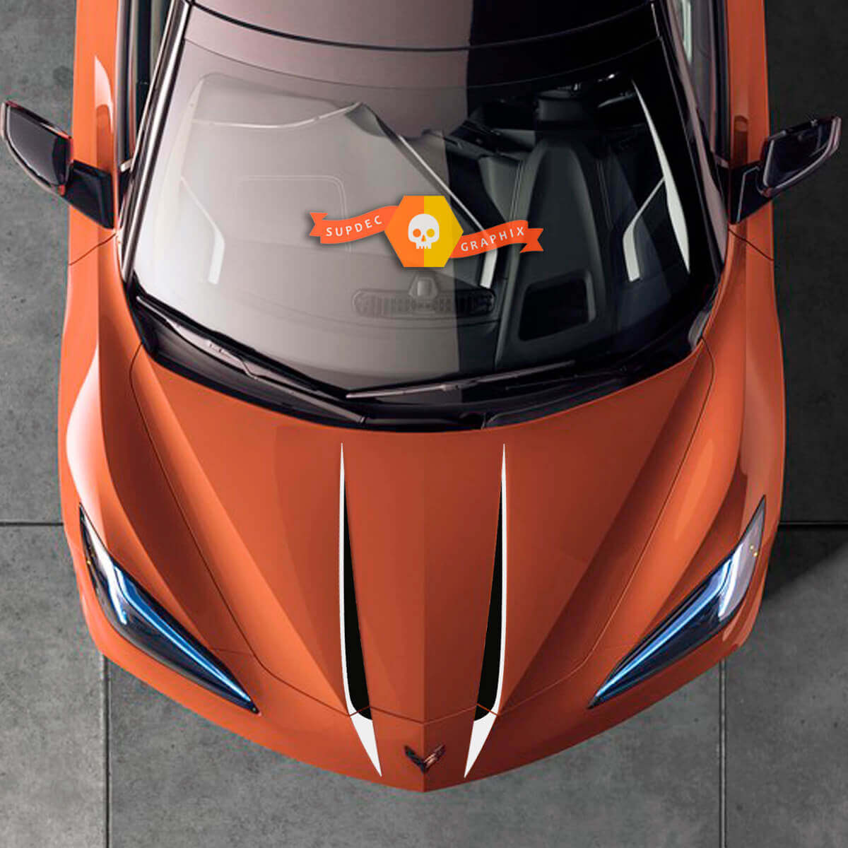 Double Hood Stripes Vinyl Decal Kit for Chevrolet Corvette C8 Stingray 2020-2023