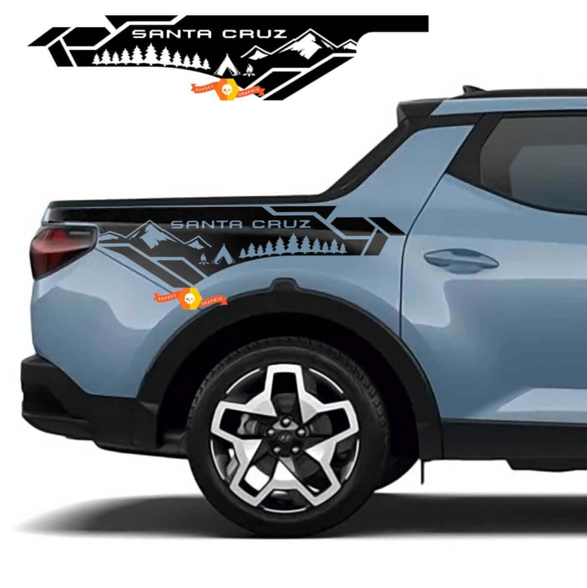 Mountains and Trees Camper Bedside Vinyl Decal Set for Hyundai Santa Cruz