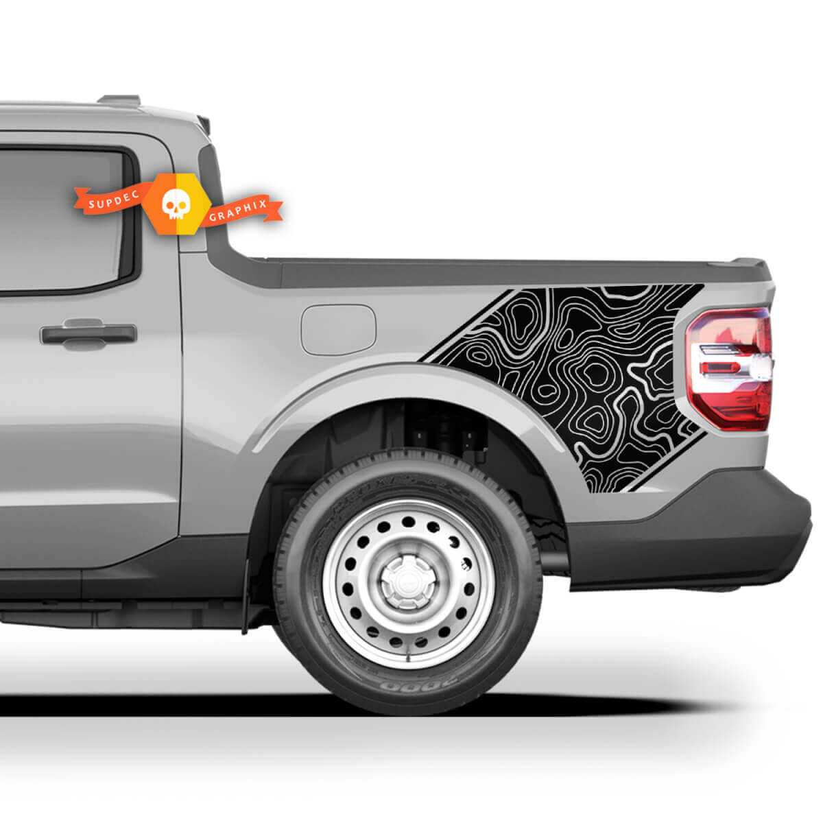 Pair FORD MAVERICK 2022 2023 FX4 Graphics Decals Stickers Bed Side Decals Topographic Map Maverick Stickers Truck Bed Side
