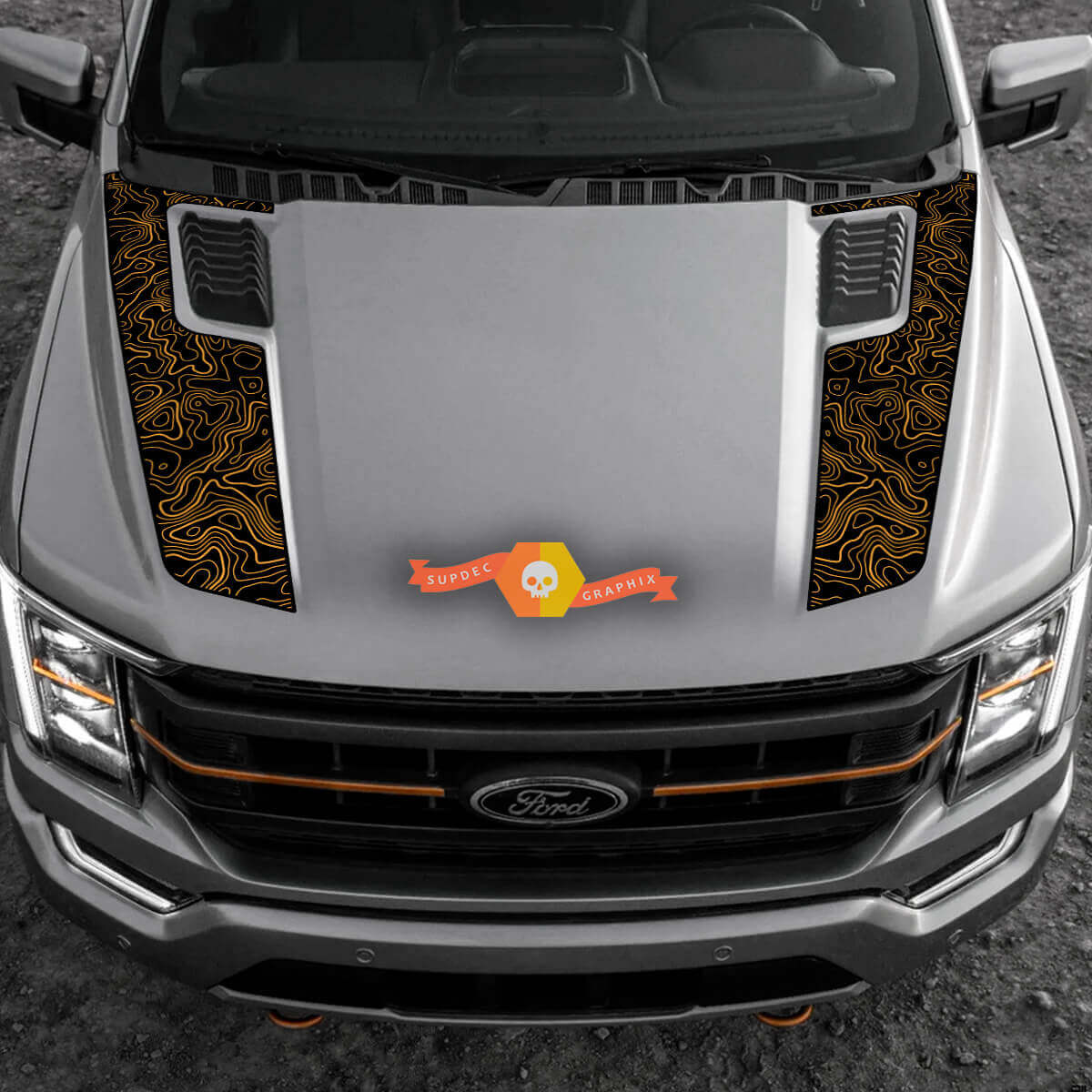 Topographic Style Hood Stripes Vinyl Decal for Musclecar F-150 2022-2023