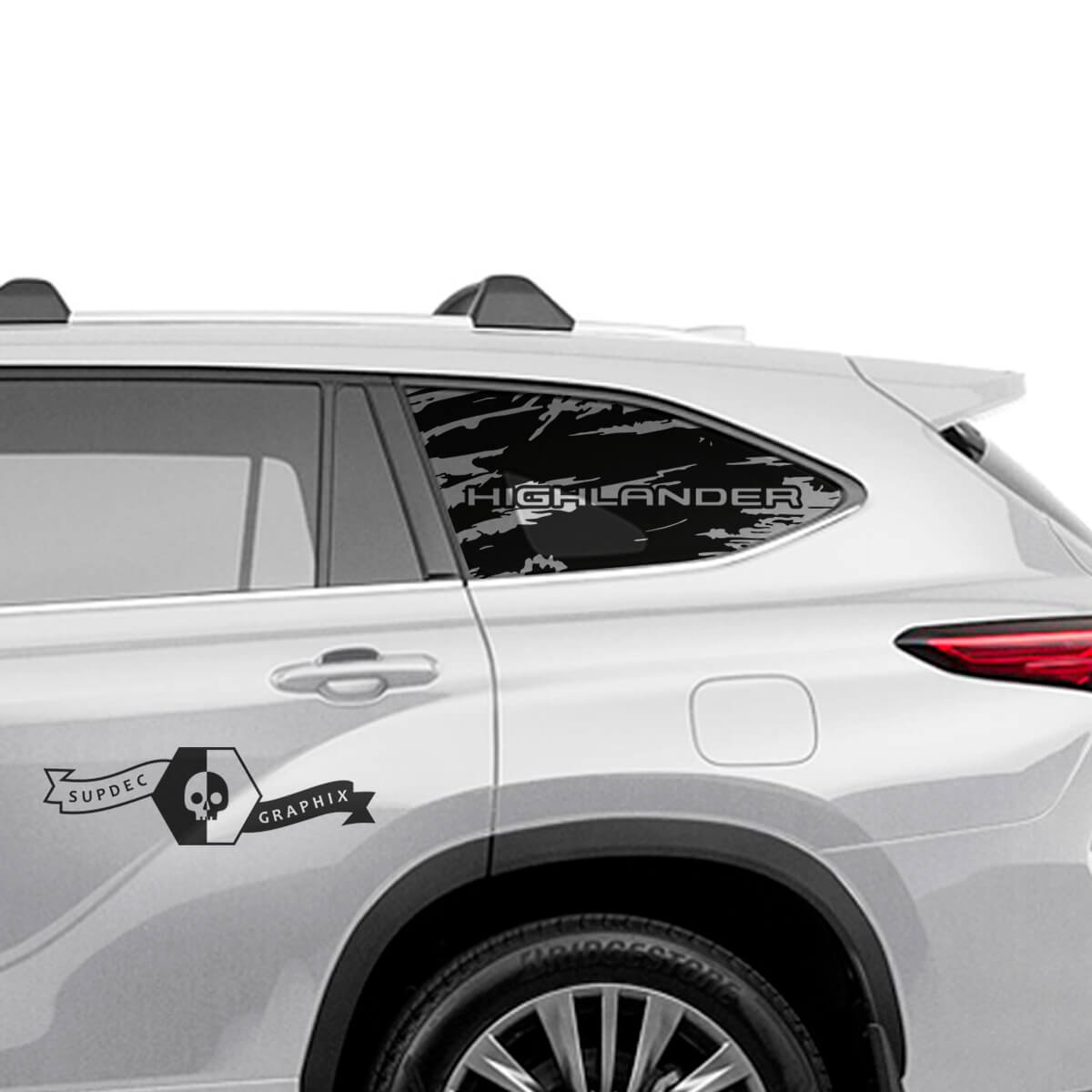 Pair Toyota 2020 Highlander  Bed Side Glass Sticker Tinted Destroyed Decal Graphic Sticker Side
