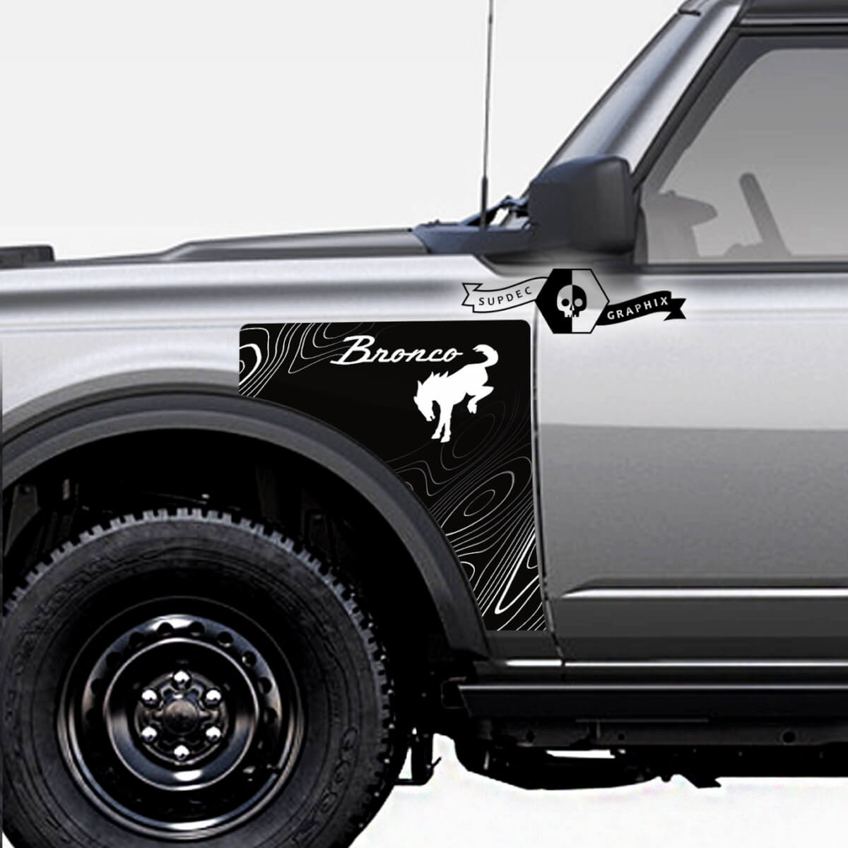 Pair Ford Bronco Logo Topographic Map Everglades Style Side Panel Vinyl Decal Sticker Graphics Kit
