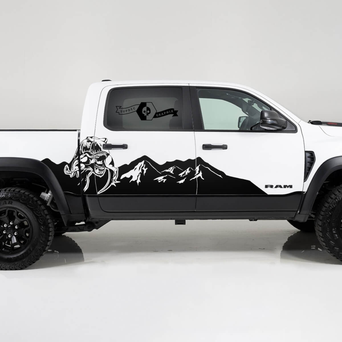 2x Dodge Ram TRX Rebel 2022 2023 1500 Side Splash TRX Eating Raptor Mountains Truck Logo Vinyl Decal Graphic
