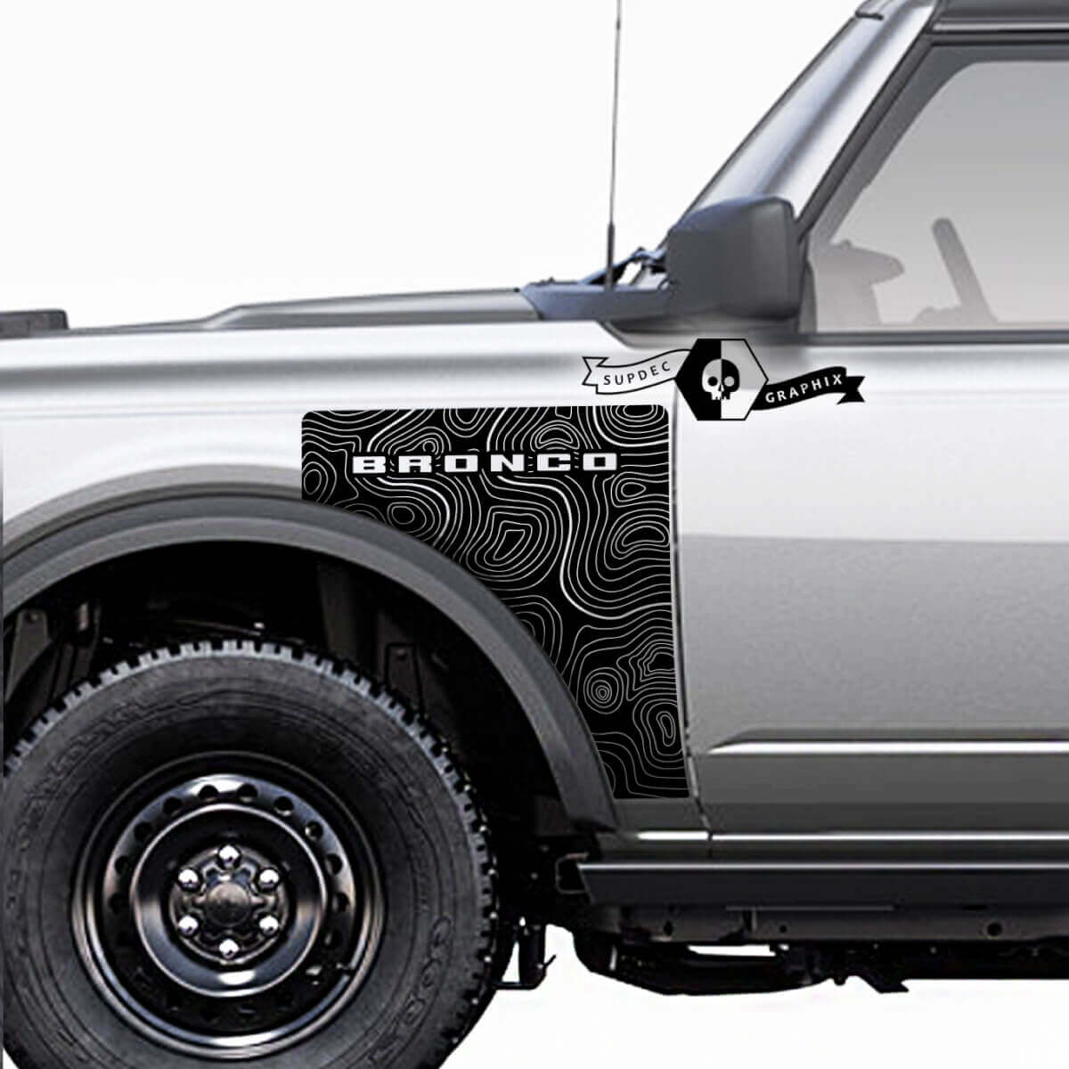 Pair Ford Bronco Topographic Map Everglades Style Side Panel Vinyl Decal Sticker Graphics Kit 3
