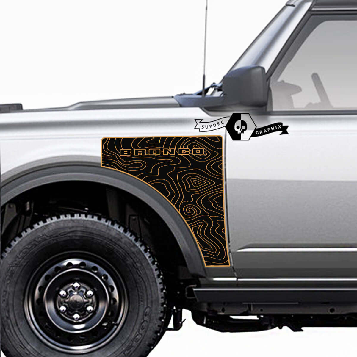 Kit muta decalvinilo 2 parches para panel lateral estilo mapa topográfico Everglades para Ford Bronco