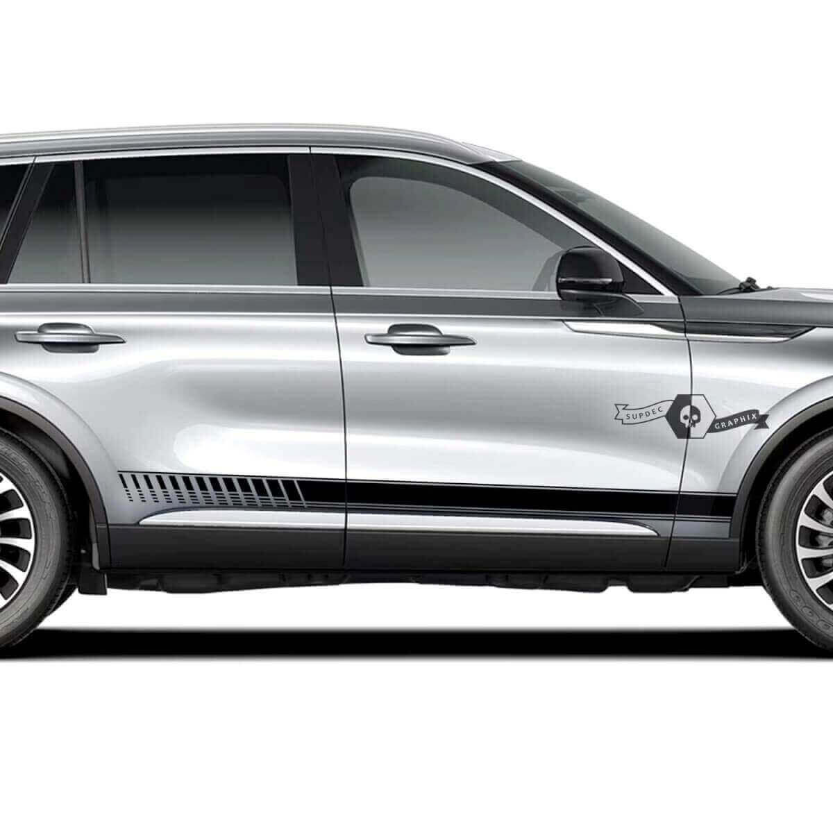 2 x Doors Stripes Rocker Panel Side Lines Vinyl Decals Graphics Sticker for Lincoln 2023 Aviator