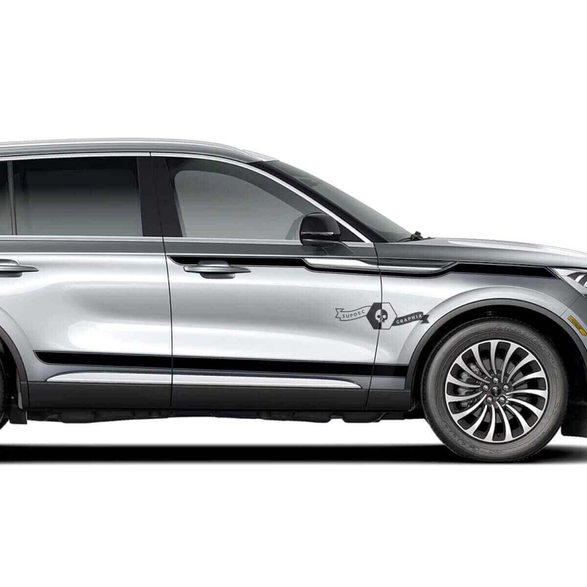 2 x Doors Stripes Rocker Panel Side Slim Solid Vinyl Decals Graphics Sticker for Lincoln 2023 Aviator