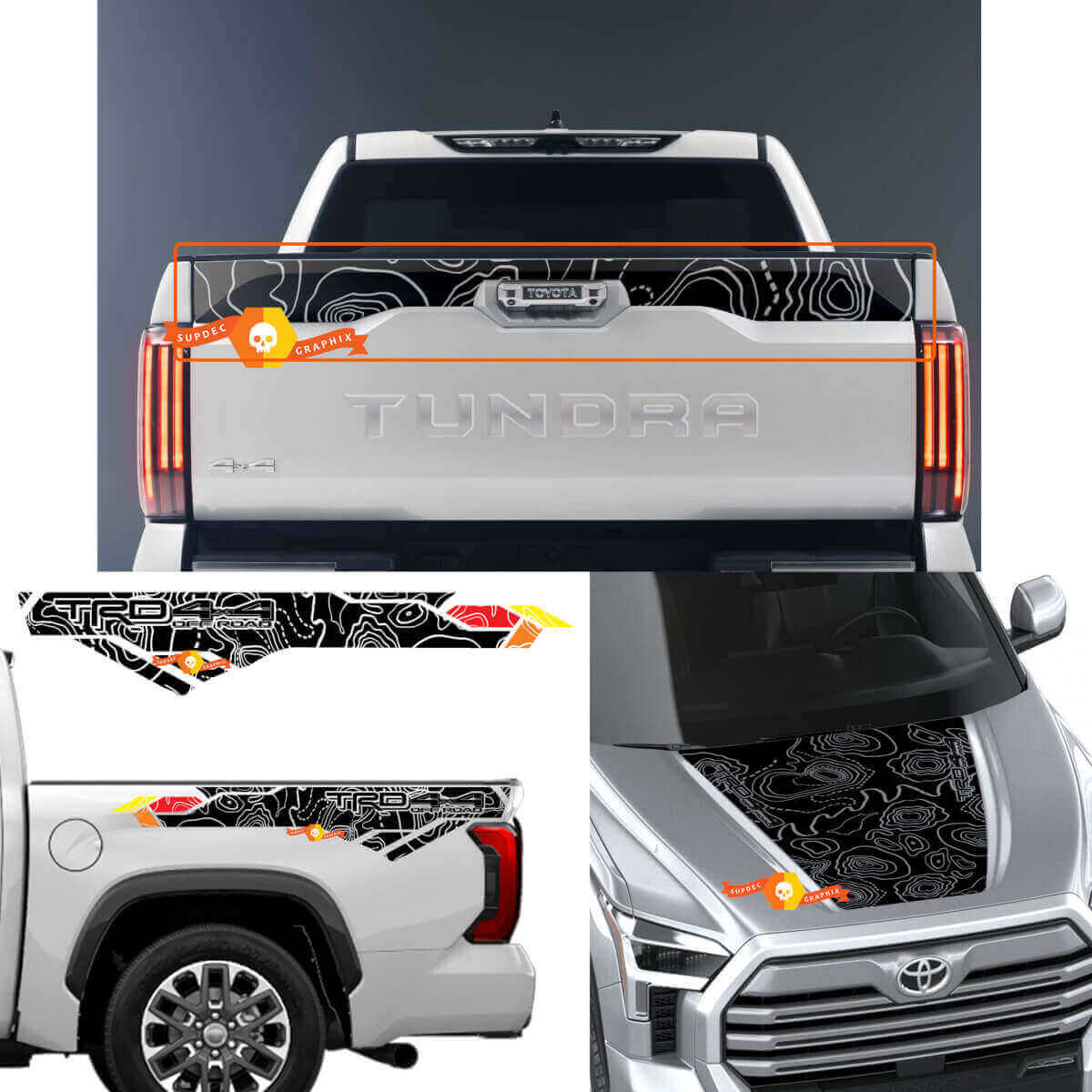 Topographic Map Hood Tailgate and Bed Side Vinyl Decal Kit for Toyota Tundra XK70 2021+