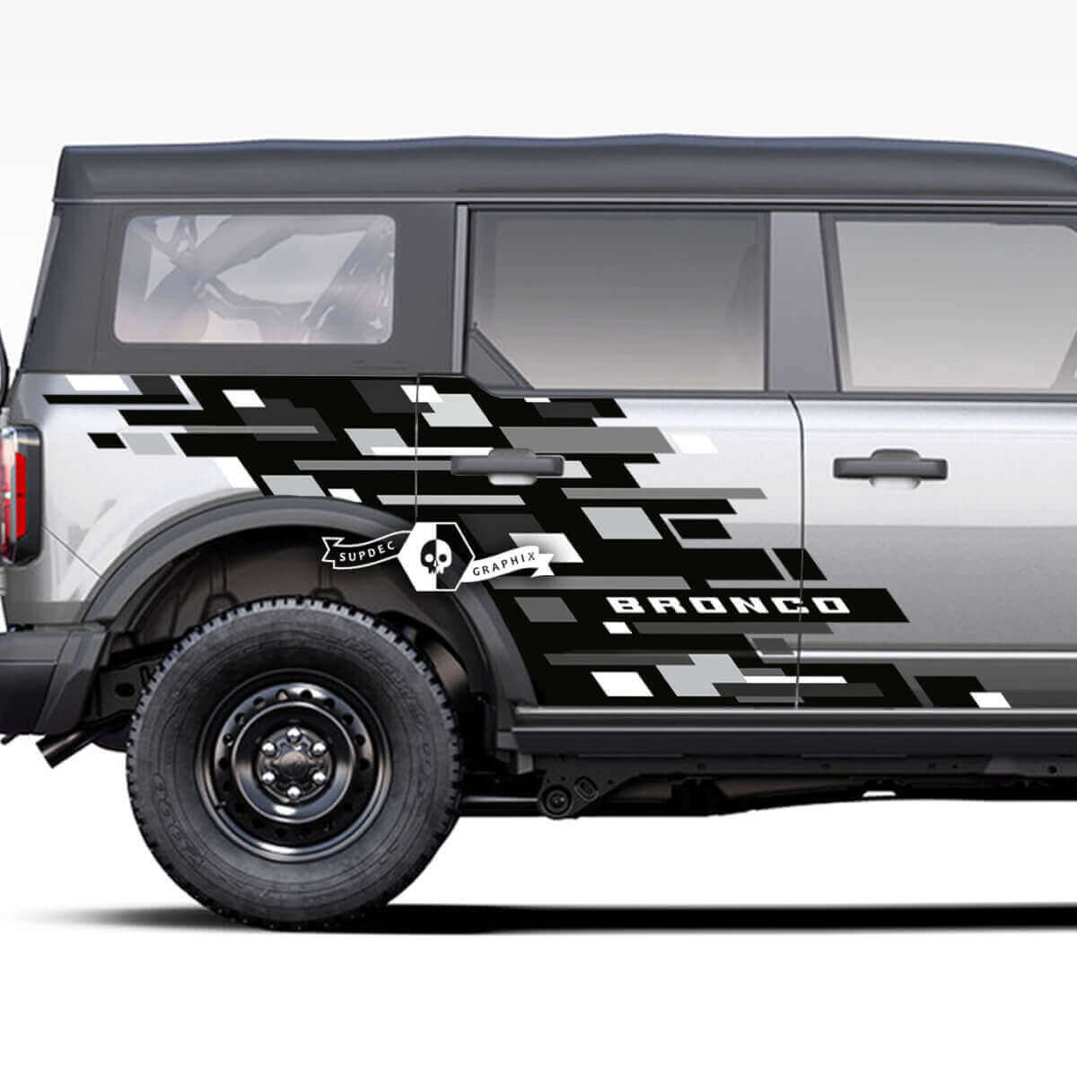 Pair of Doors Side Geometric Graphics Monochrome Splash Decals Stickers for Ford Bronco 2021-2023 - 3 Colours
