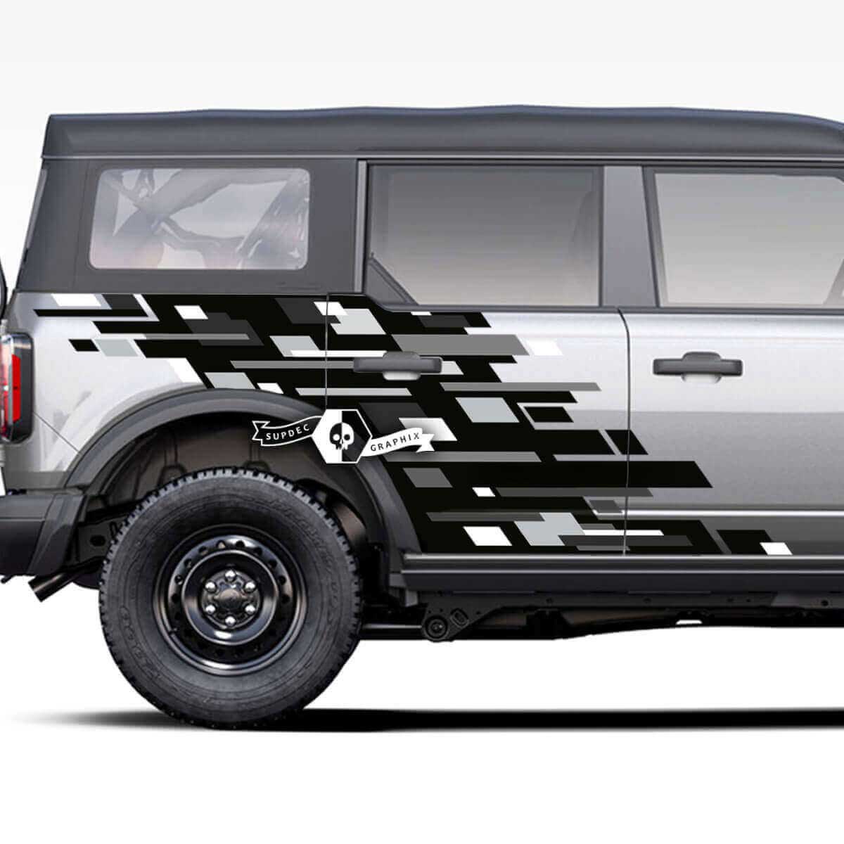 Pair of Doors Side Geometric Graphics Monochrome Splash Decals Stickers for Musclecar horse 2021-2023 - 3 Colours
