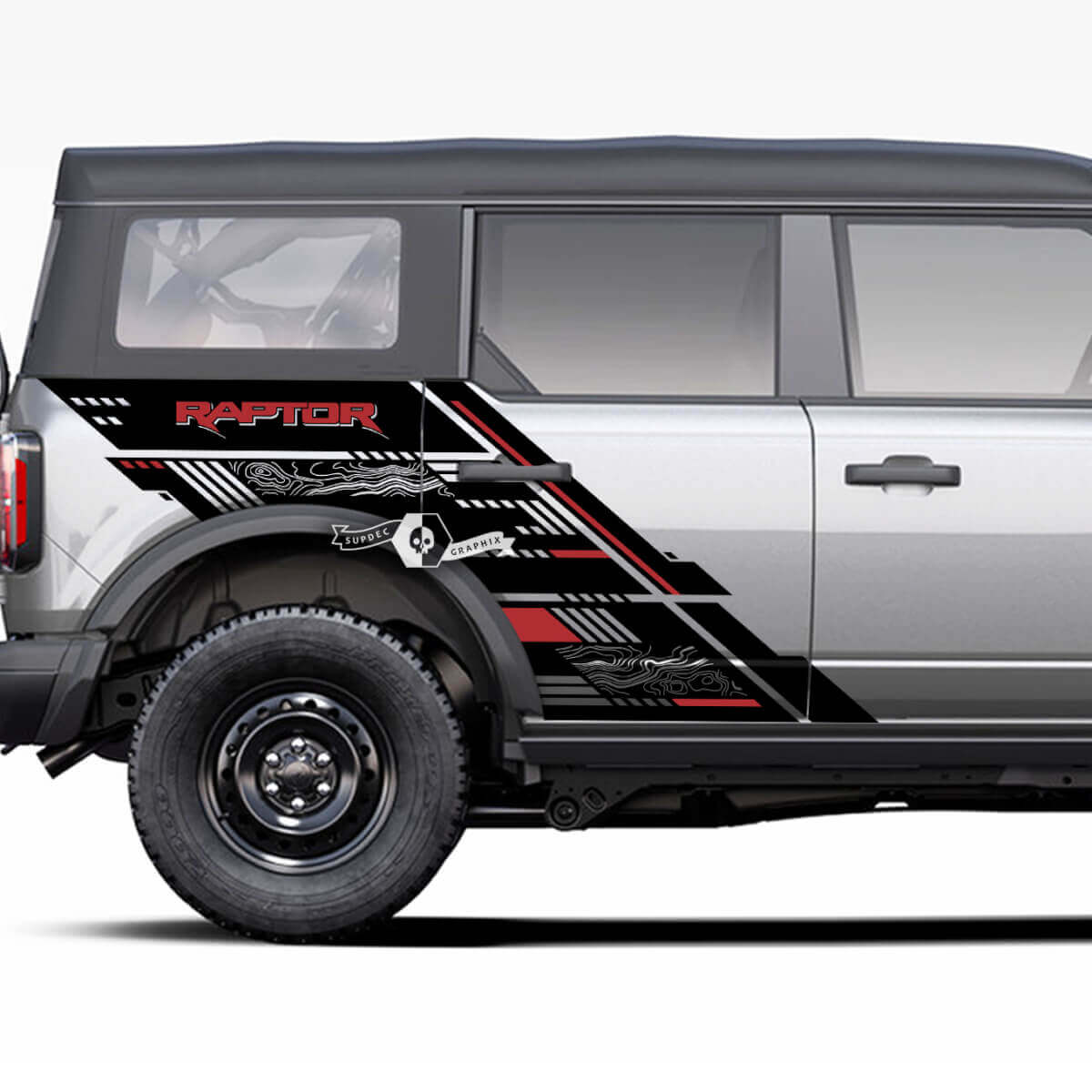 Pair of  Doors Side Bed Fender Raptor Graphics Splash Decals Stickers 2 Colors Ford Bronco 20212022 2023
