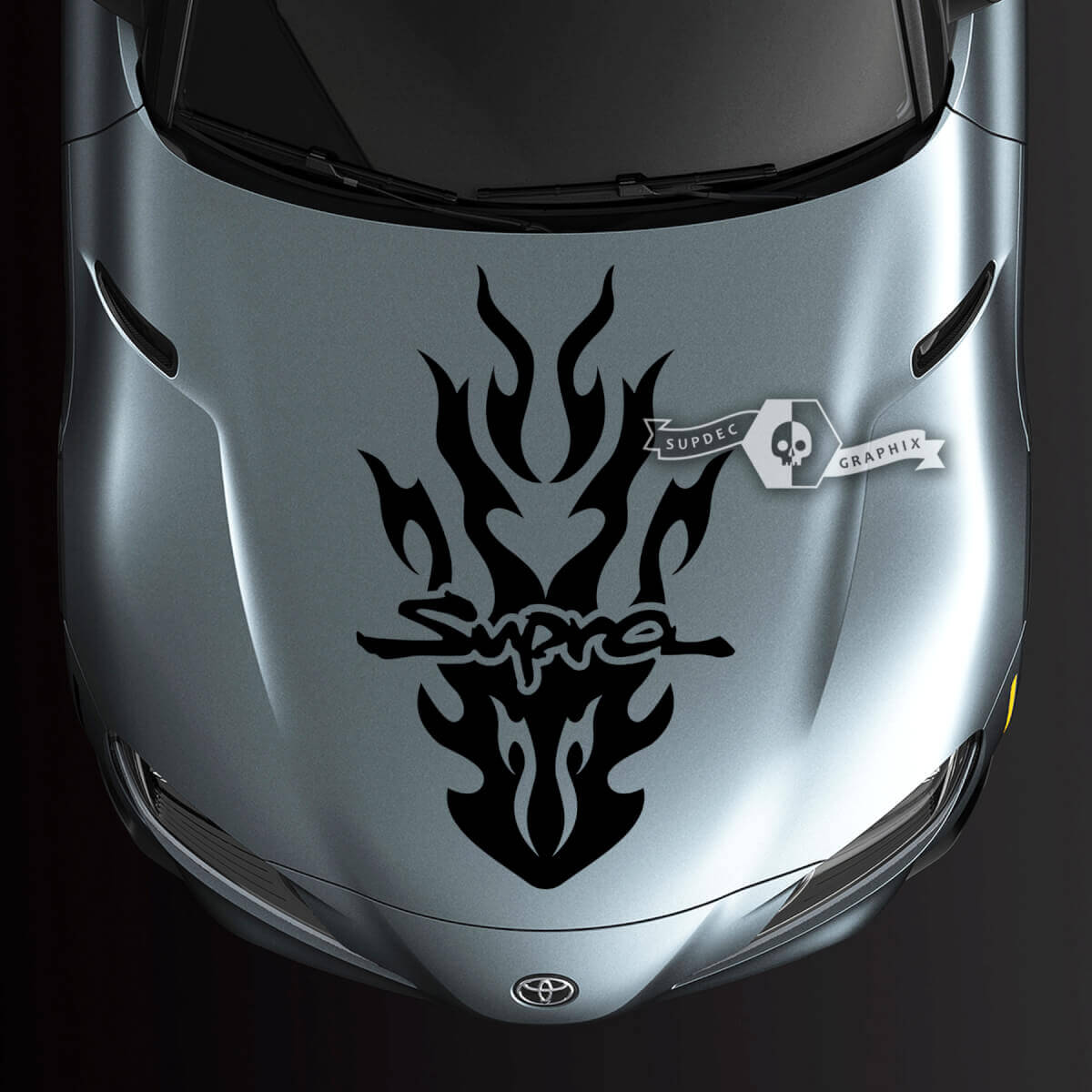 Toyota Supra MK V A90 A91 Hood Racing Flame Logo Stripe Graphics Decal Sticker
