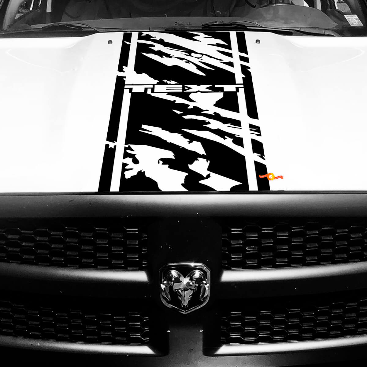 TEXT Torn Twin Border Hood Panel Hood Vinyl Decal Sticker for Dodge Ram 1500