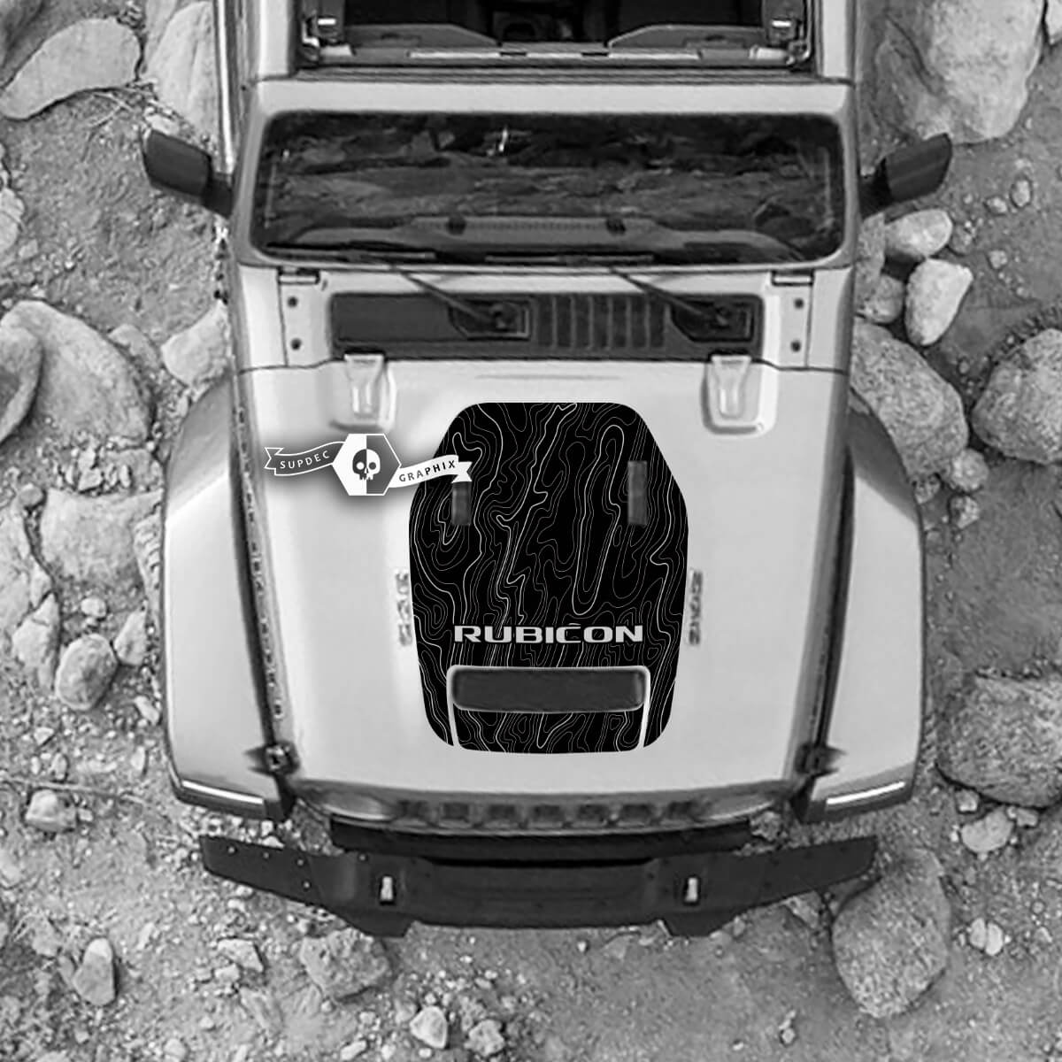 Hood For 2021 2022 2023 Jeep Mountains Wrangler Logo Rubicon Sticker Graphics Vinyl SupDec Design
