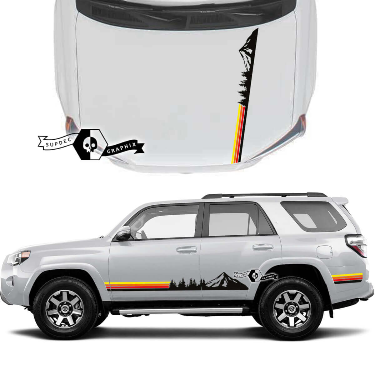 Pair 4Runner 2023 Side Door Hood Old School Sunset Vinyl Mountains Forest Decals stripe Stickers for Toyota 4Runner TRD
