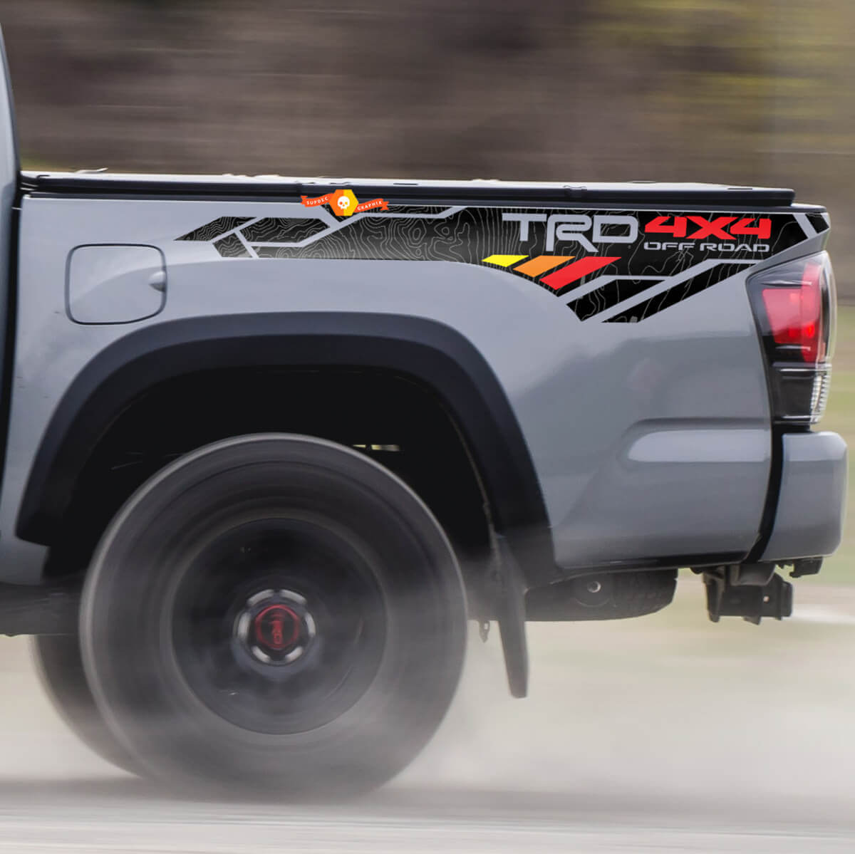 TRD-Style 4x4 Off Road Topographic Bed Side Vinyl Decal for Toyota Tacoma Tundra
