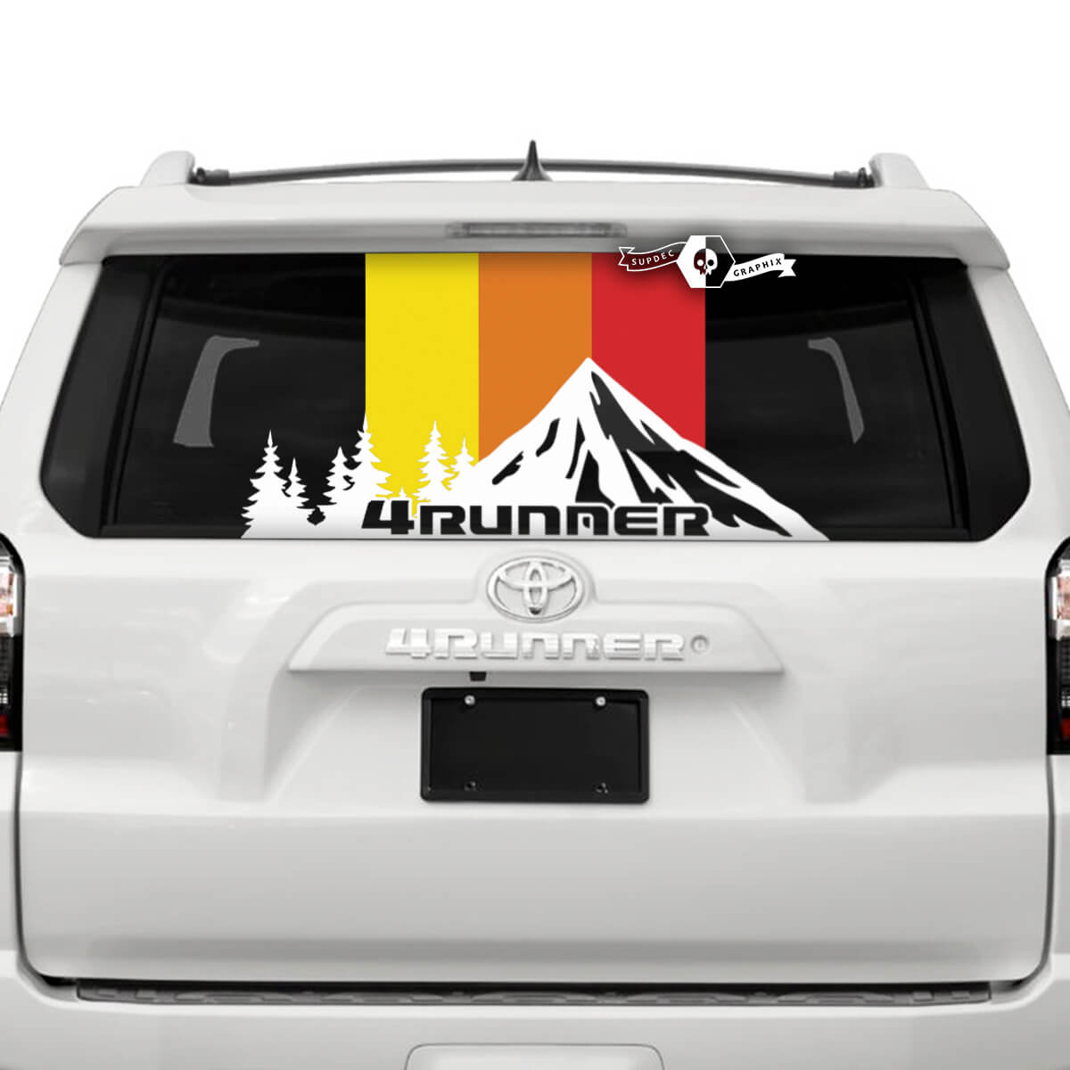 Pair 4Runner 2013 - 2023 Side Window Tailgate Old School Mountains Forest SunSet TriColor Stripes Vinyl  Decals Stickers for Toyota 4Runner TRD SupDec Design
